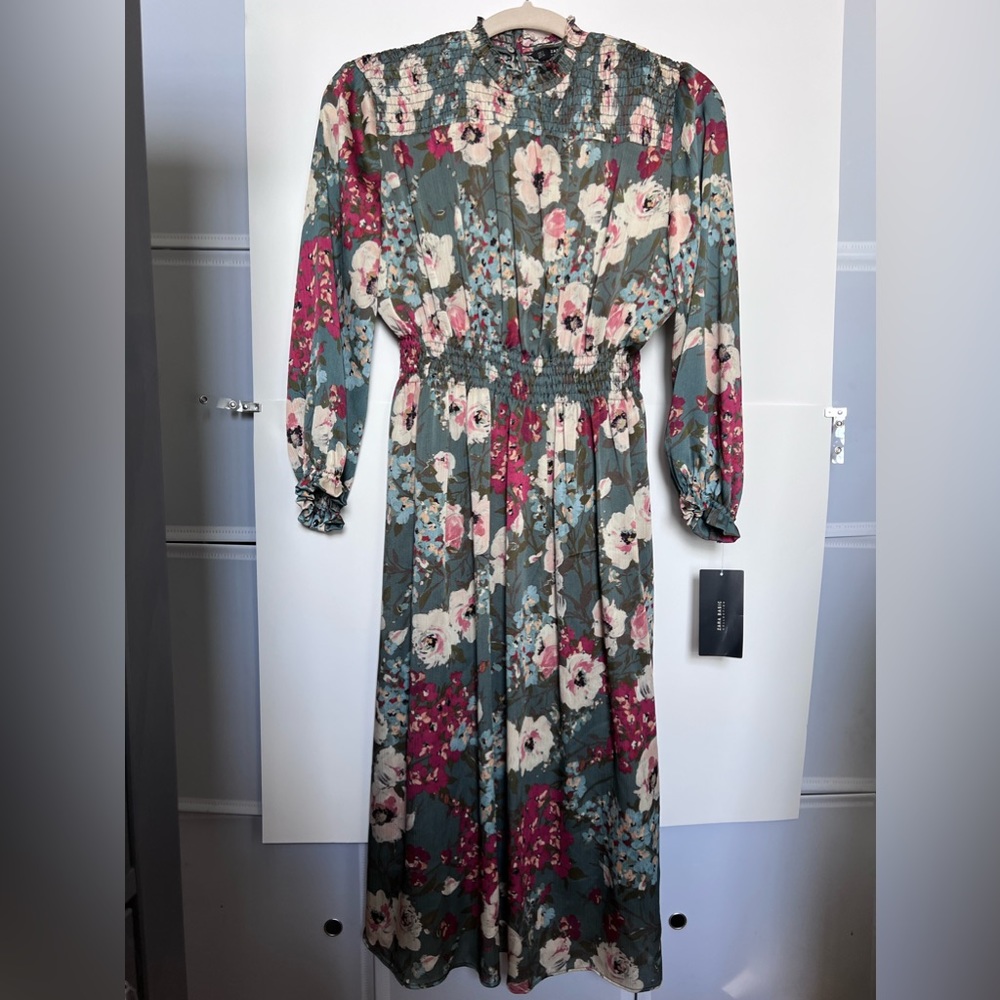 Zara floral midi dress. High neckline. 3/4 sleeve. New with tag